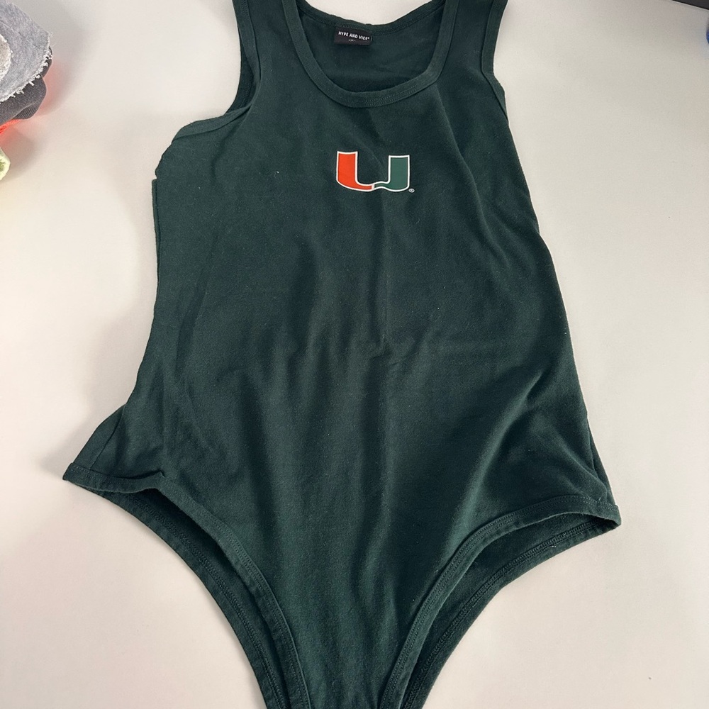 Hype and Vice women’s University of Miami Dark Green Bodysuit with Logo